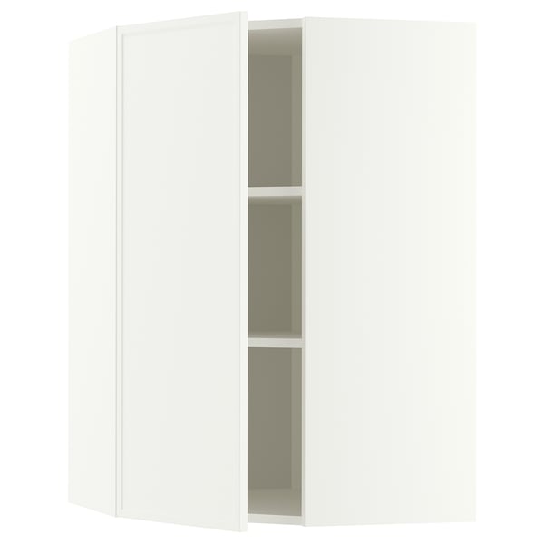 METOD Corner wall cabinet with shelves, white/Aspudden matt white, 68x100 cm