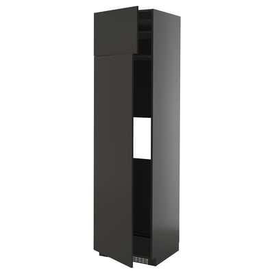 A black METOD kitchen cabinet with modern styling, featuring adjustable shelves and reversible doors.
