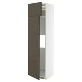 Modern tall cabinet with dark brown doors and white frame, sleek design.