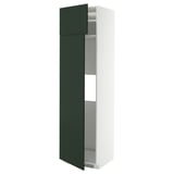 Green METOD kitchen cabinet with adjustable shelves, white frame.