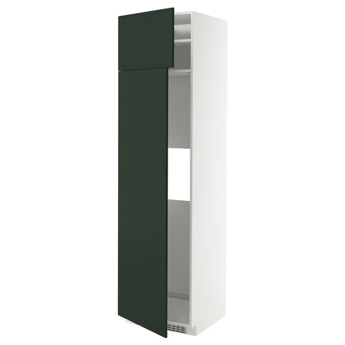 Green METOD kitchen cabinet with adjustable shelves, white frame.
