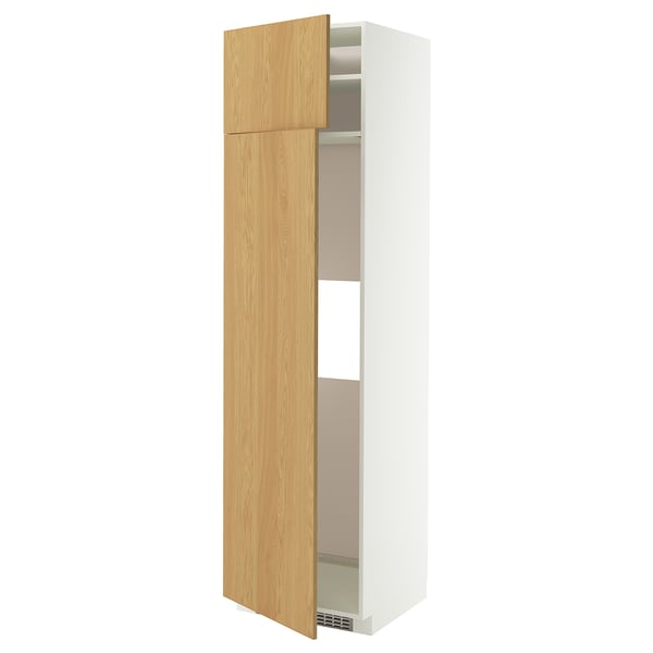 METOD Hi cab f fridge or freezer w 2 drs, white/Sinarp oak veneer, 60x60x220 cm