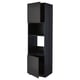 Black kitchen cabinet with open doors, modern design, matte finish, adjustable shelves.