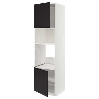 METOD kitchen unit: tall, white cabinet with black doors, modern minimalist design.