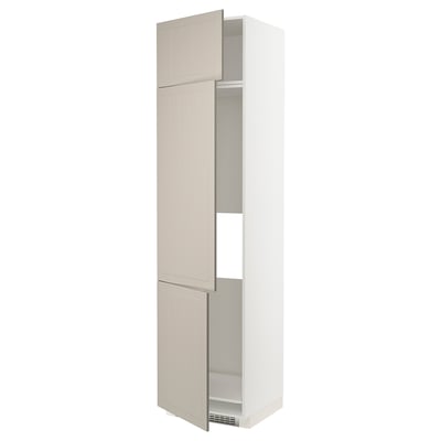 METOD tall kitchen cabinet, beige, with adjustable shelves.