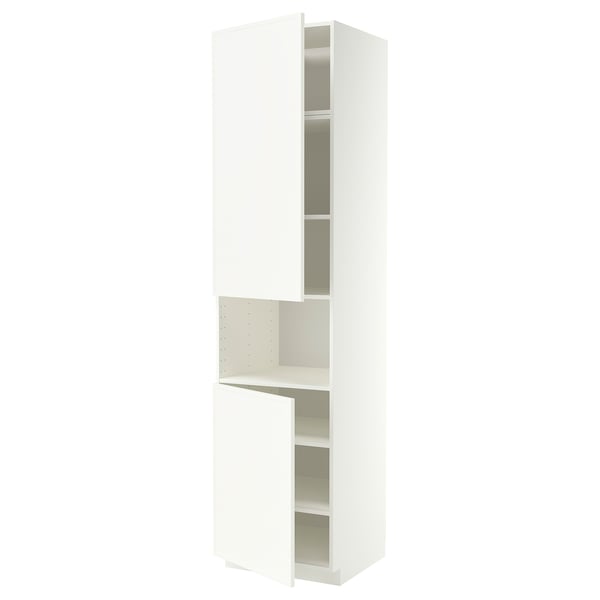 METOD High cab f micro w 2 doors/shelves, white/Aspudden matt white, 60x60x240 cm
