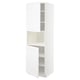 A white METOD kitchen cabinet with one door open, revealing adjustable shelves.