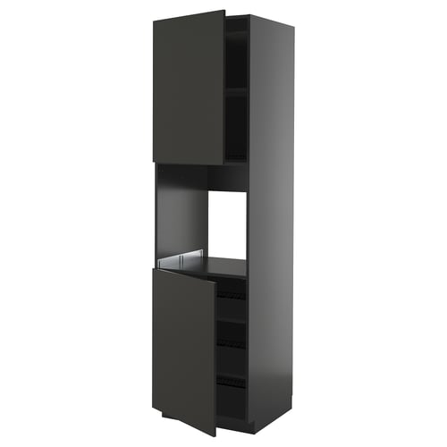 A dark gray, rectangular METOD kitchen cabinet with a modern design, featuring two doors and an open middle section.