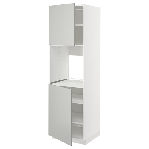 White METOD cabinet, modern, light grey, three-door design, two open, particleboard & acrylic paint.