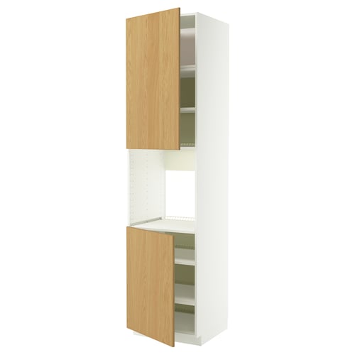 METOD High cab f oven w 2 doors/shelves, white/Sinarp oak veneer, 60x60x240 cm