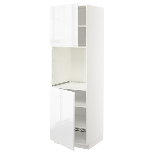 METOD kitchen unit, high gloss white, rectangular, with open shelves and hinged doors.