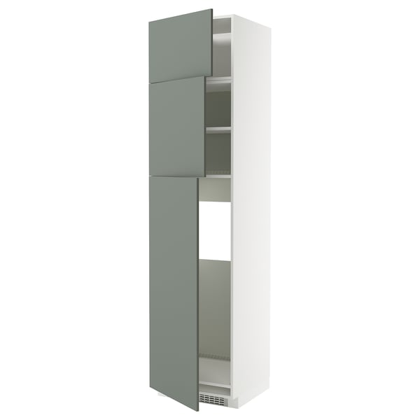 Modern tall cabinet in light blue with adjustable shelves, sleek design and clean lines.