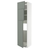 Modern tall cabinet in light blue with adjustable shelves, sleek design and clean lines.