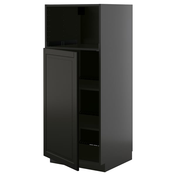 METOD High cabinet f built-in appliances, black-grey/Bodbyn black, 60x60x140 cm