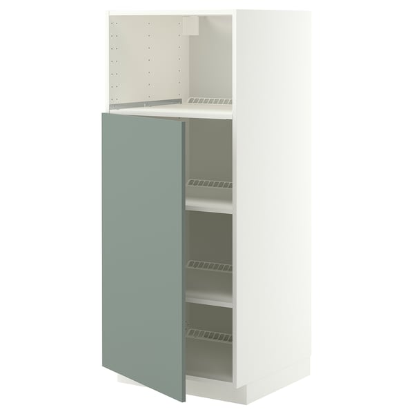 METOD High cabinet f built-in appliances, white/Nickebo matt grey-green, 60x60x140 cm