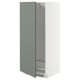 Option: Modern kitchen cabinet with greenish-grey door and white body. Slim design, ideal for compact spaces.