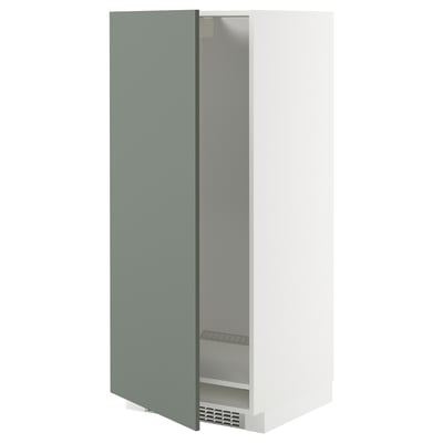 Modern kitchen cabinet with greenish-grey door and white body. Slim design, ideal for compact spaces.