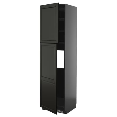 Black METOD cabinet, tall, sleek design with beveled edges, wood fiber and acrylic finish.