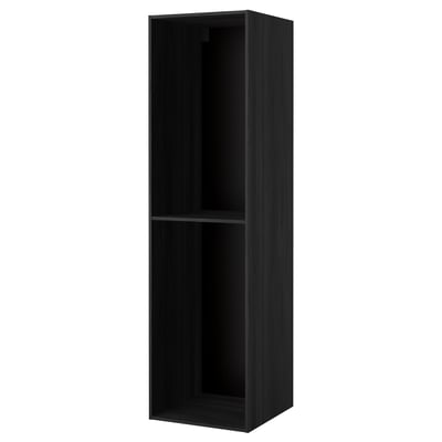 A black, tall, rectangular kitchen cabinet from the METOD series. It has two shelves and a sleek, modern design.