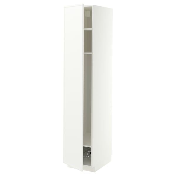 METOD High cabinet w shelves/wire basket, white/Aspudden matt white, 40x60x200 cm