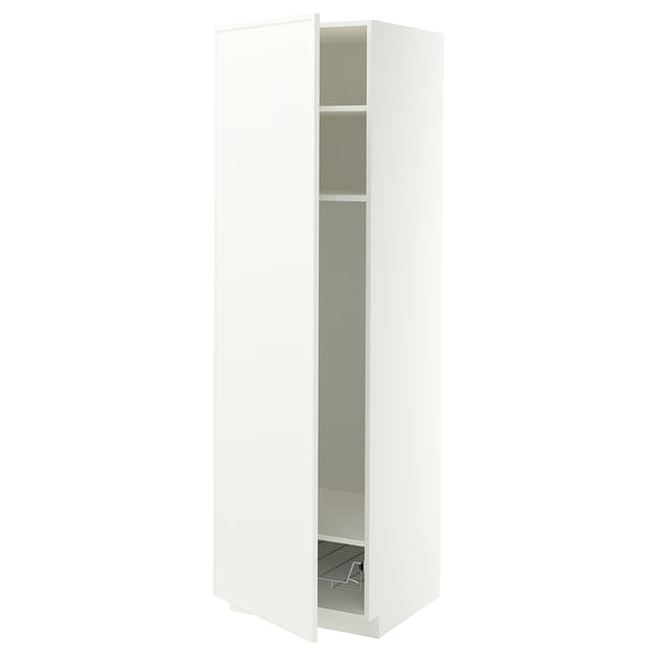 METOD High cabinet w shelves/wire basket, white/Aspudden matt white, 60x60x200 cm