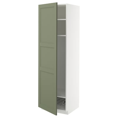 Green METOD kitchen cabinet with white frame, one shelf, and adjustable interior.