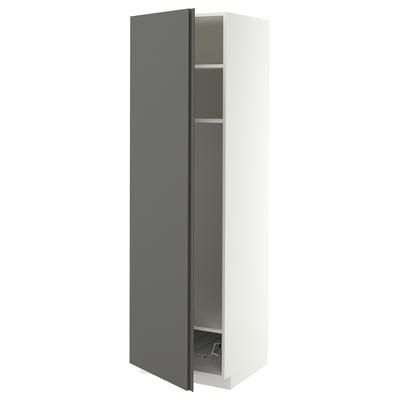 METOD High cabinet w shelves/wire basket, white/VOXTORP dark grey vertical handle, 60x60x200 cm