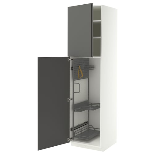METOD High cabinet with cleaning interior, white/VOXTORP dark grey vertical handle, 60x60x220 cm