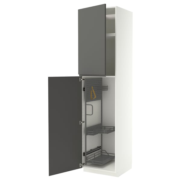 METOD High cabinet with cleaning interior, white/VOXTORP dark grey vertical handle, 60x60x240 cm