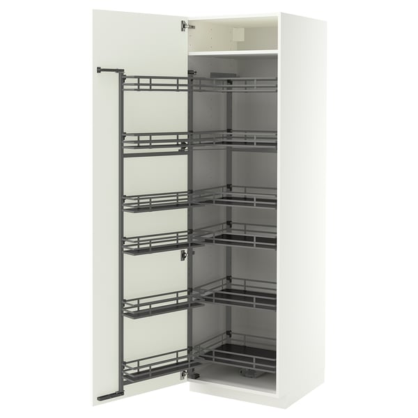 METOD High cabinet with pull-out larder, white/Aspudden matt white, 60x60x200 cm