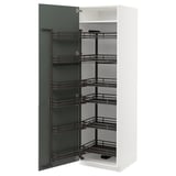 White cabinet with grey-green door, five pull-out shelves.
