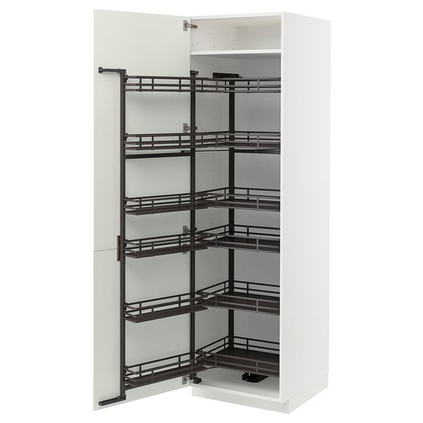 METOD kitchen cabinet with pull-out shelves, white, metal and wood construction, modern design.