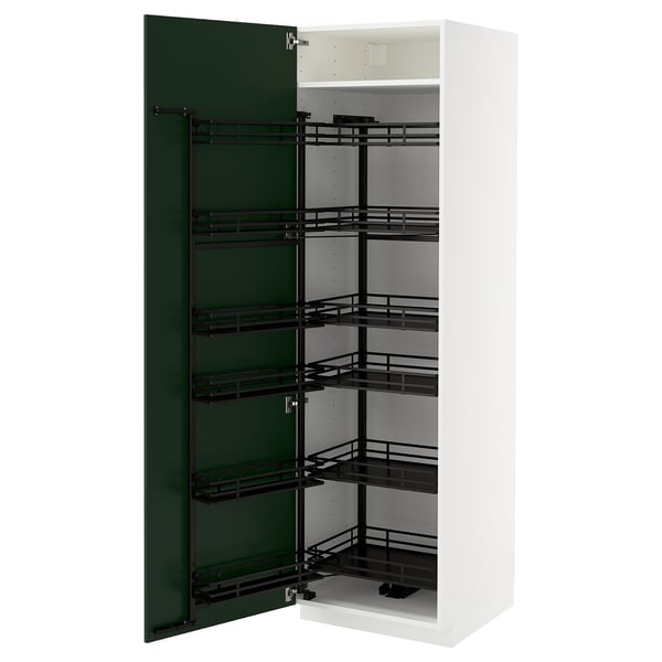 METOD kitchen cabinet in white with green door, pull-out shelves, modern design.