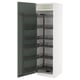 Modular kitchen cabinet, white with green-gray pull-out shelves.