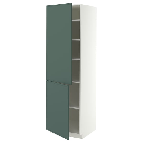 METOD High cabinet with shelves/2 doors, white/Aspudden dark grey-green, 60x60x200 cm