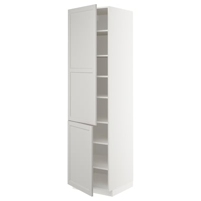 White METOD kitchen cabinet with adjustable shelves and beveled edges.