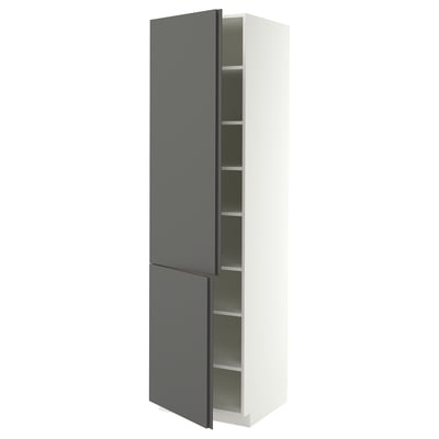 METOD High cabinet with shelves/2 doors, white/VOXTORP dark grey vertical handle, 60x60x220 cm