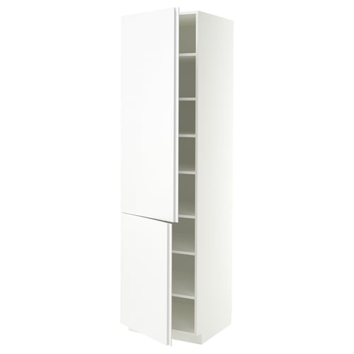 METOD High cabinet with shelves/2 doors, white/VOXTORP matt white vertical handle, 60x60x220 cm