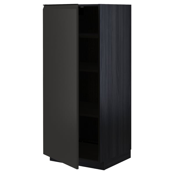 METOD modern black kitchen cabinet with single door and adjustable shelves.