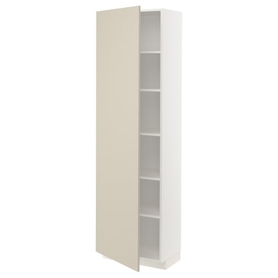 METOD white cabinet with beige door; tall, rectangular, adjustable shelves.