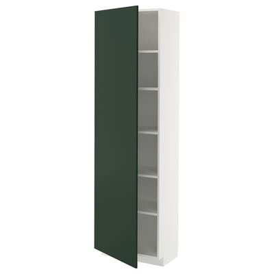 White & green kitchen cabinet. Tall unit, 3 shelves. Modern design.