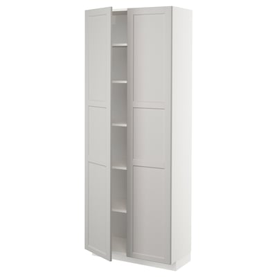 METOD kitchen cabinet, light grey, wooden, tall, rectangular, with adjustable shelves, reversible door.