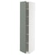 Grey-green METOD cabinet with white frame, nickel hinges, adjustable shelves.
