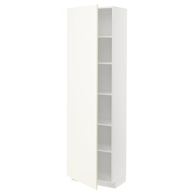 A white METOD tall kitchen cabinet with adjustable shelves and hinged doors. It a clean, rectangular design.