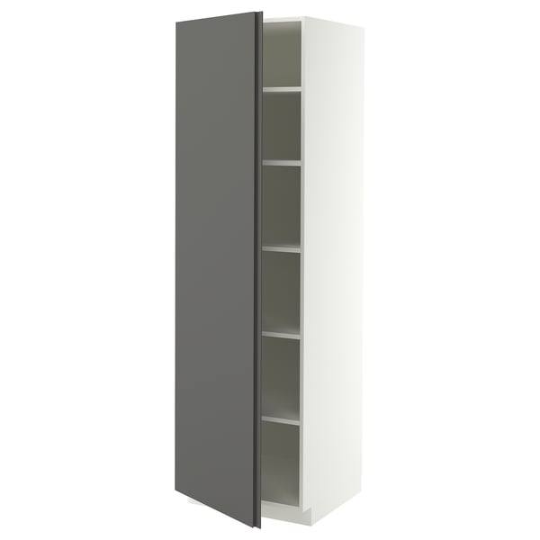 METOD High cabinet with shelves, white/VOXTORP dark grey vertical handle, 60x60x200 cm