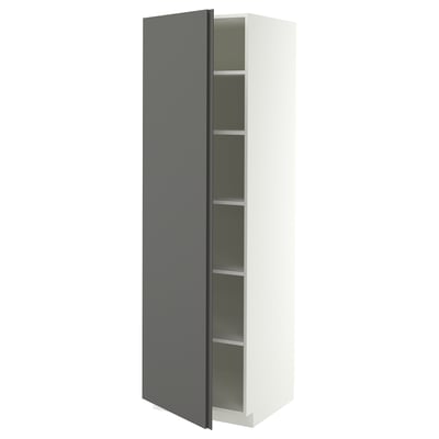 METOD High cabinet with shelves, white/VOXTORP dark grey vertical handle, 60x60x200 cm