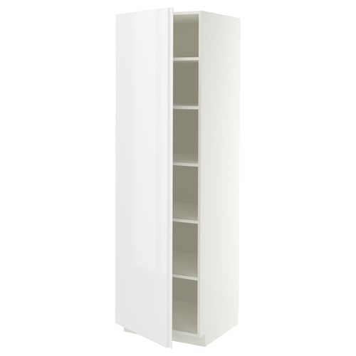 METOD High cabinet with shelves, white/VOXTORP high-gloss white vertical handle, 60x60x200 cm
