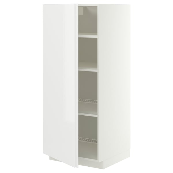 METOD High cabinet with shelves, white/VOXTORP high-gloss white vertical handle, 60x60x140 cm
