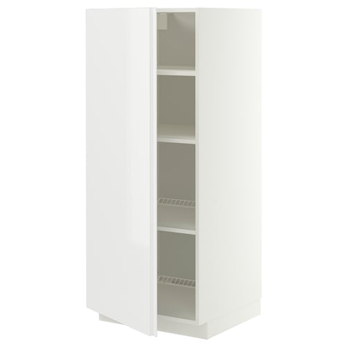 METOD High cabinet with shelves, white/VOXTORP high-gloss white vertical handle, 60x60x140 cm