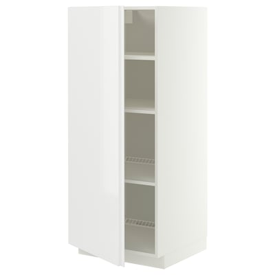 METOD High cabinet with shelves, white/VOXTORP high-gloss white vertical handle, 60x60x140 cm